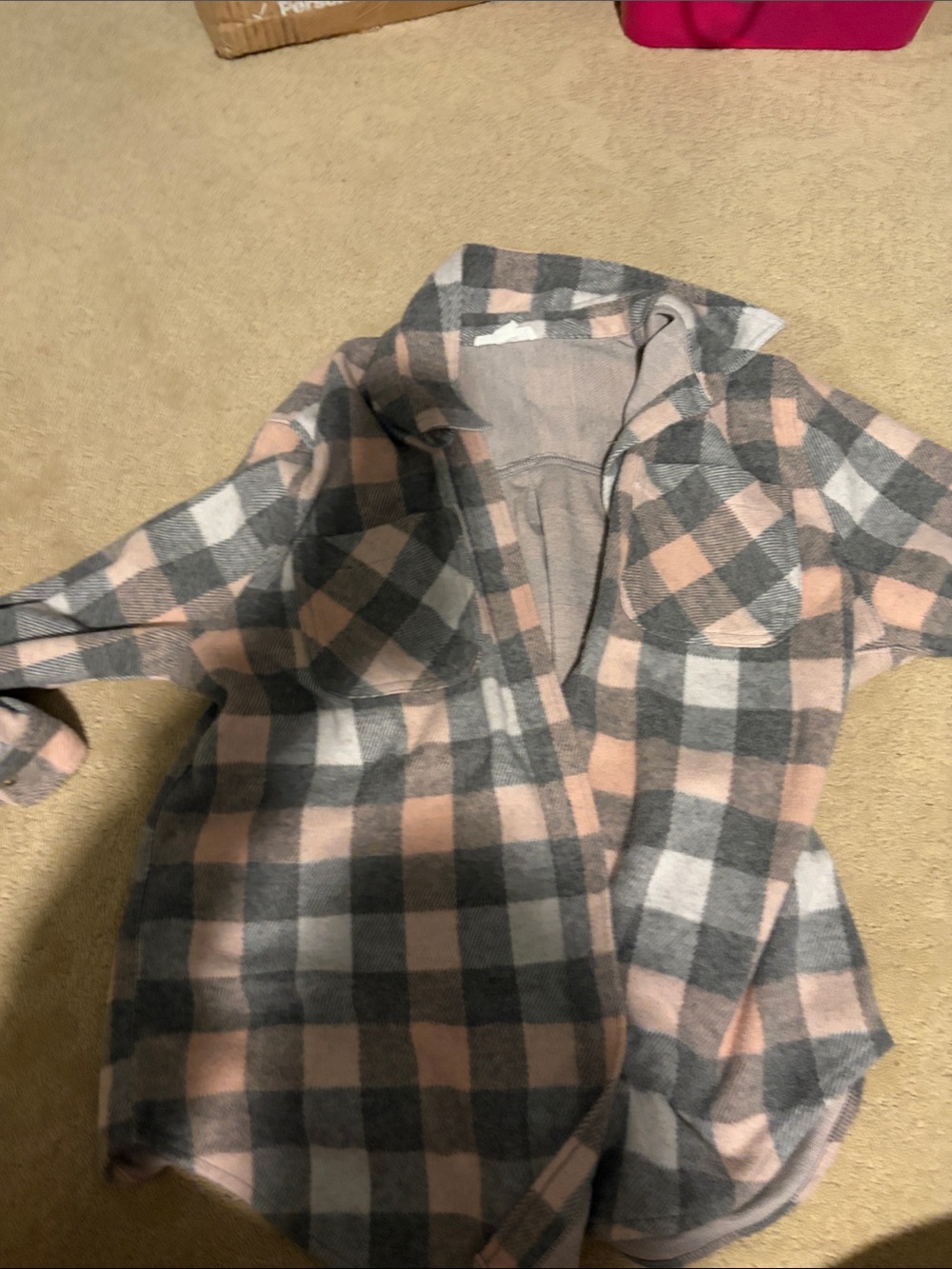 beachlunchlounge Pink and Gray Plaid Shacket Jacket
